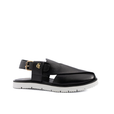 Black Leather Peshawari Sandal - PMC20