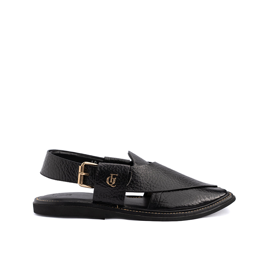 Grain Black Leather Peshawari Sandal - PMC31