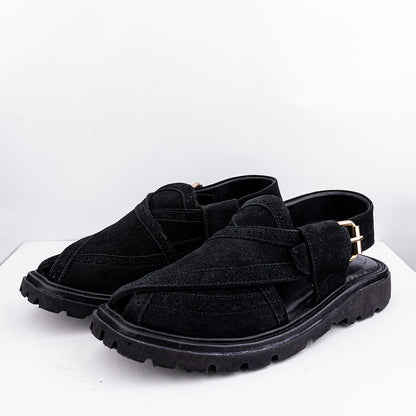 Peshawari Sandal - Black (Suede Leather) (PMC07)