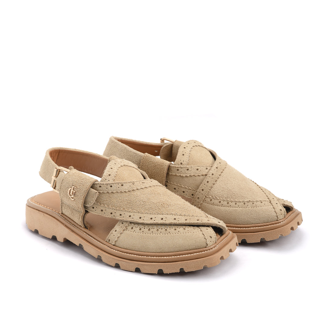 Camel Suede Leather Peshawari Sandal - PMC06