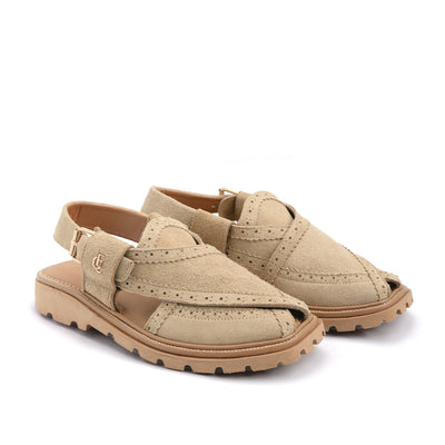 Camel Suede Leather Peshawari Sandal - PMC06