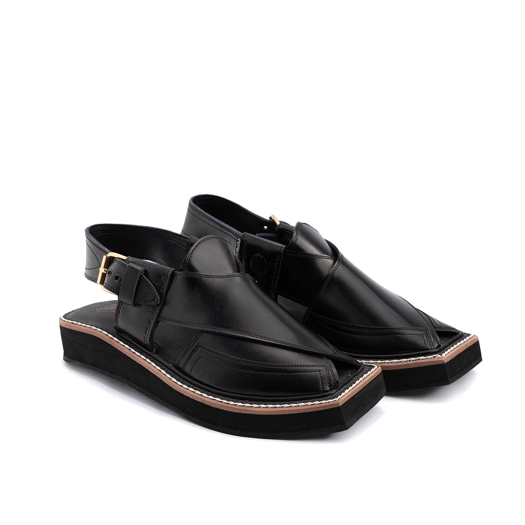 Kaptaan Black Leather Peshawari Sandal - PMC09