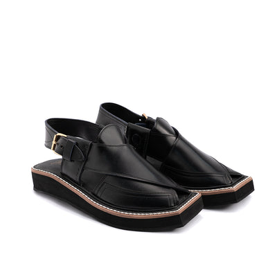 Kaptaan Black Leather Peshawari Sandal - PMC09