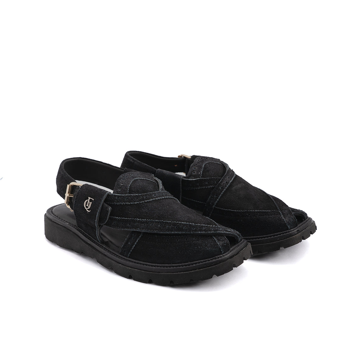 Black Suede Leather Peshawari Sandal - PMC07