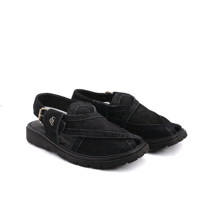Black Suede Leather Peshawari Sandal - PMC07