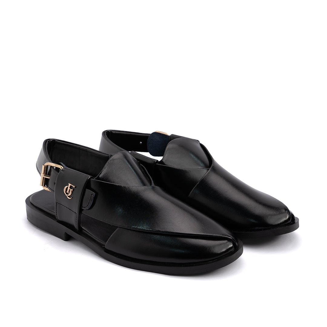 Black Leather Peshawari Sandal - PMC08