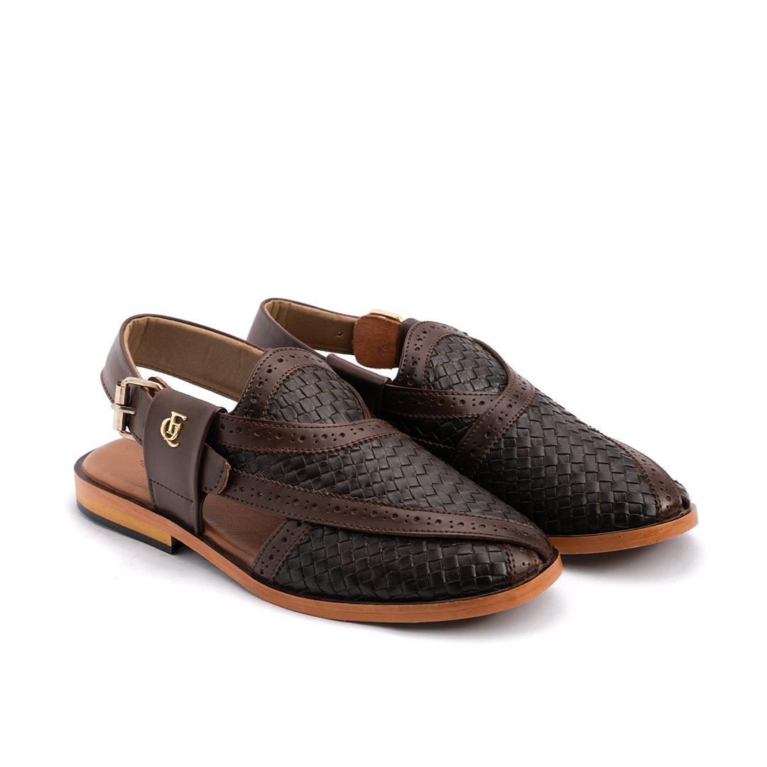 Brown Weave Leather Peshawari Sandal - PMC21