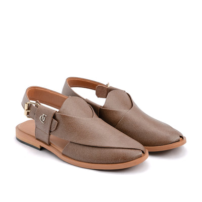 Beige Leather Peshawari Sandal - PMC10A