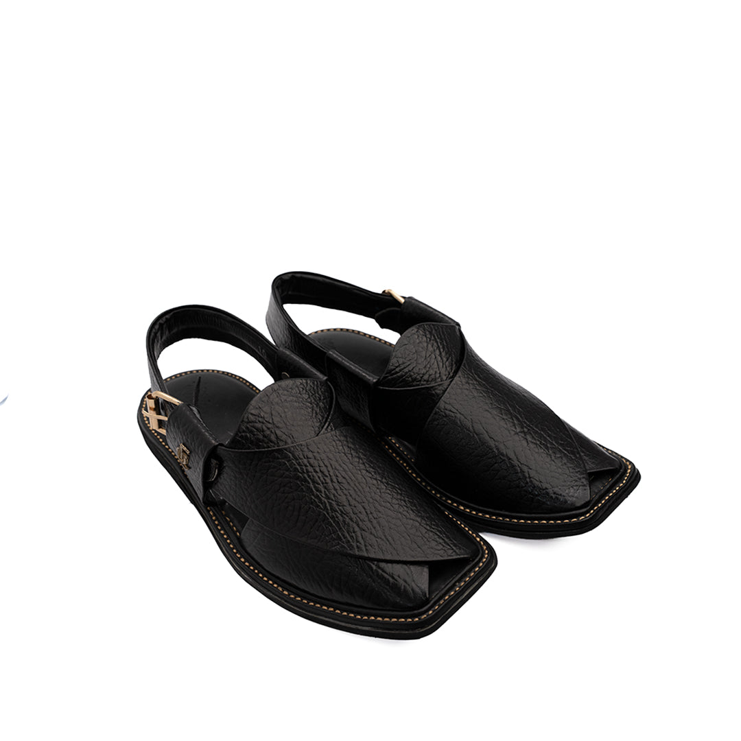Grain Black Leather Peshawari Sandal - PMC31