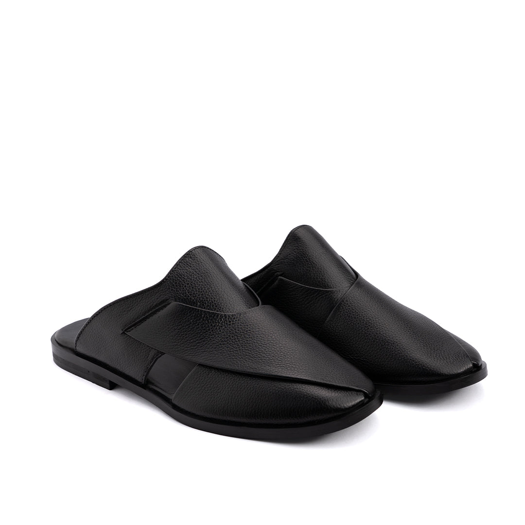 Black Leather Mules - PMC16