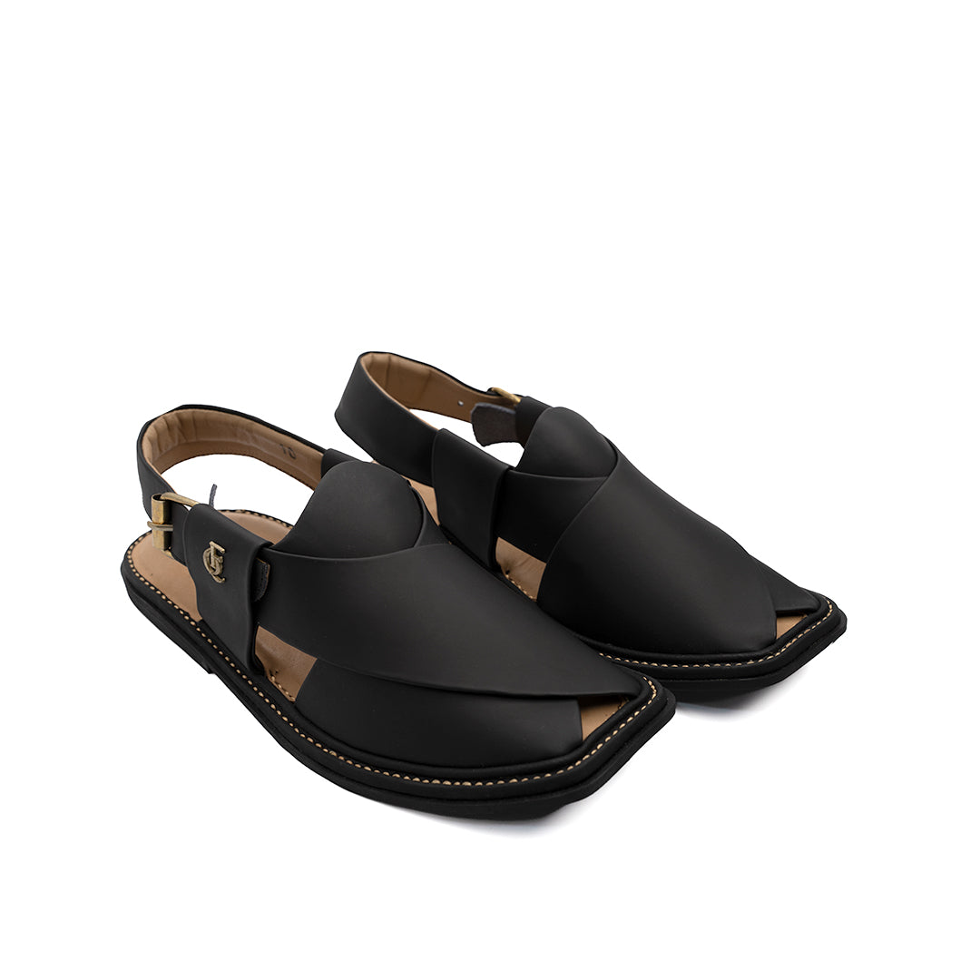 Black Matte Leather Peshawari Sandal - PMC23
