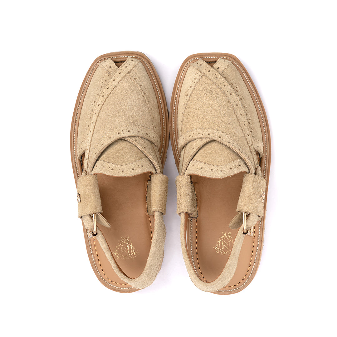 Camel Suede Leather Peshawari Sandal - PMC06