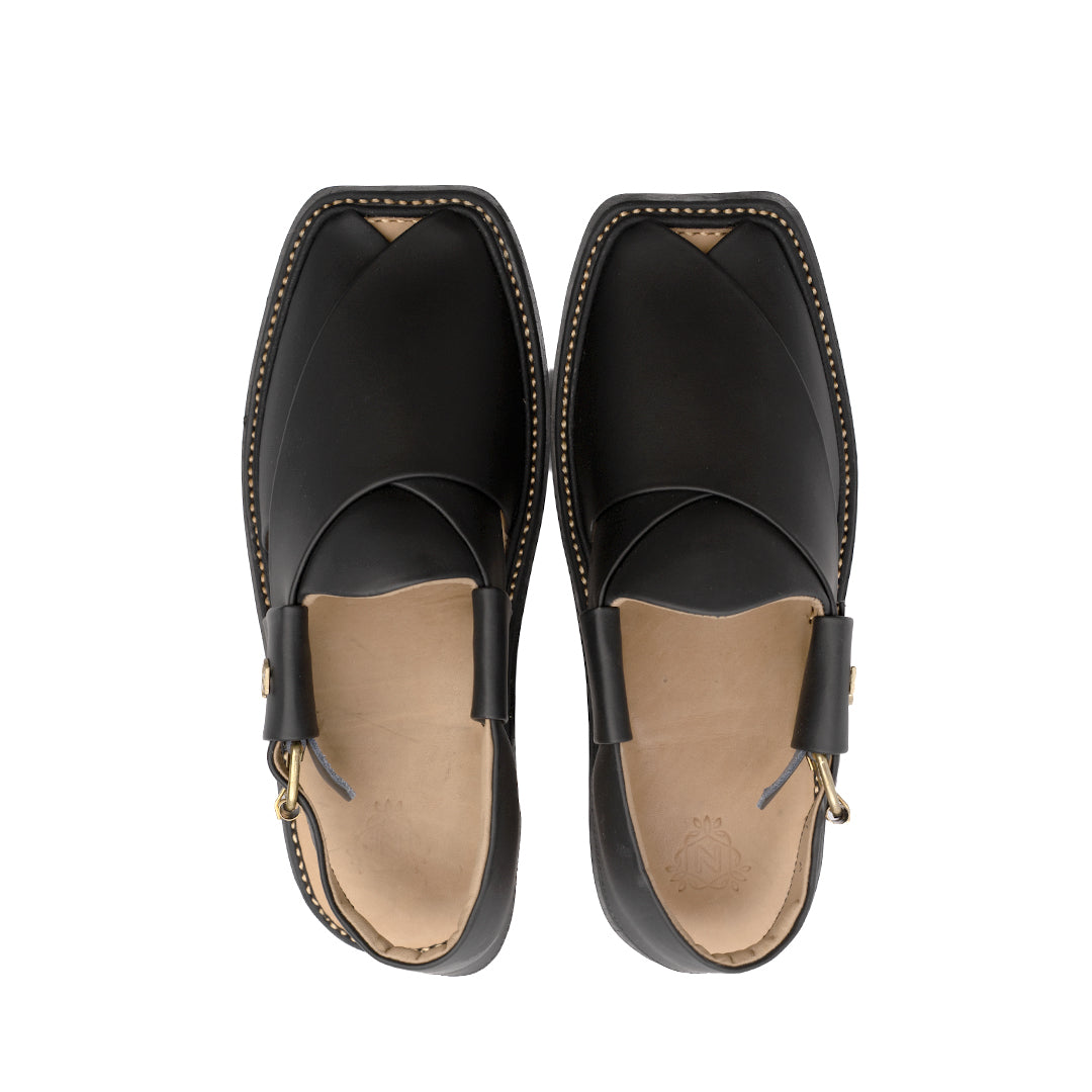 Black Matte Leather Peshawari Sandal - PMC23