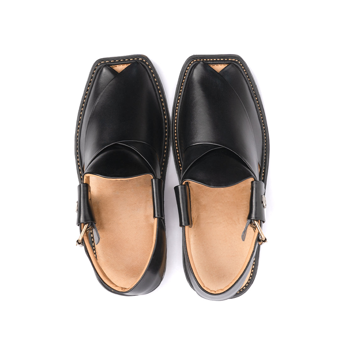 Black Pepper Leather Peshawari Sandal - PMC22