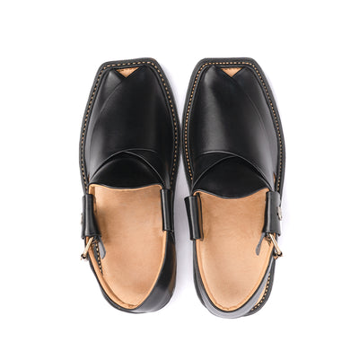 Black Pepper Leather Peshawari Sandal - PMC22