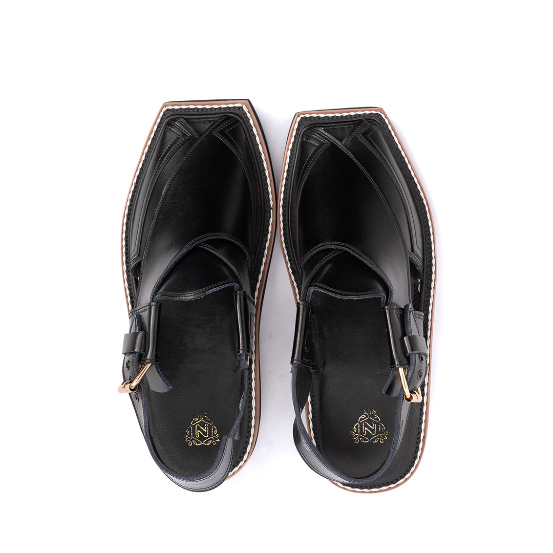 Kaptaan Black Leather Peshawari Sandal - PMC09