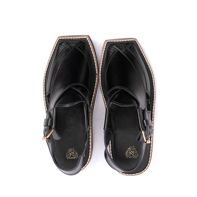 Kaptaan Black Leather Peshawari Sandal - PMC09