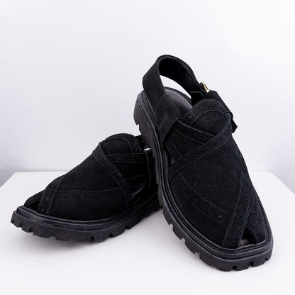 Peshawari Sandal - Black (Suede Leather) (PMC07)