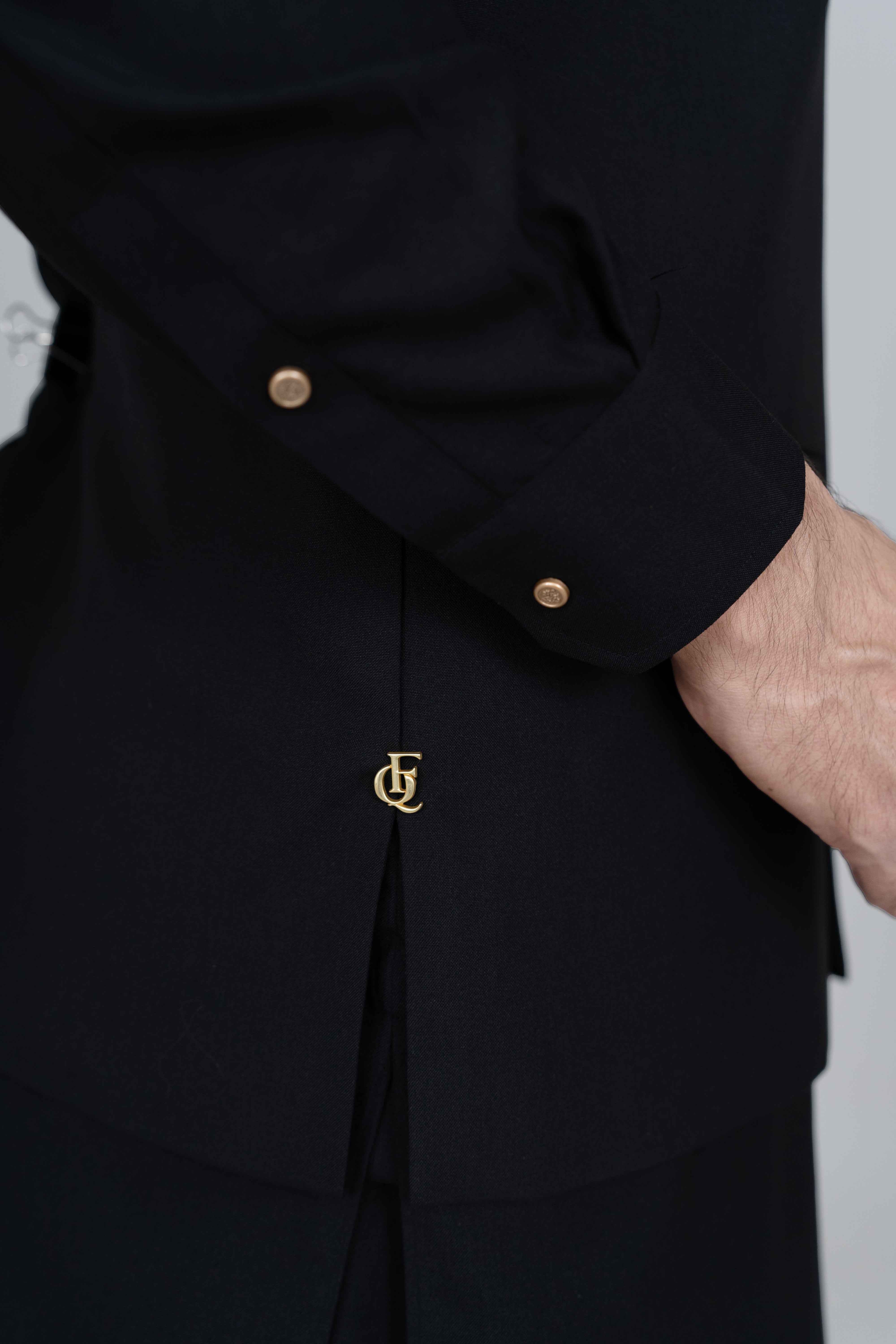 Stitched suiting fabric waist coat NWC54 in black, premium fit with 3 jetted pockets and imported blended fabric.