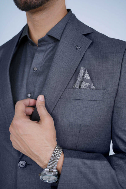 Stitched Grey Blazer NBL23 made with premium imported suiting fabric, featuring jetted pockets and elegant ready-to-wear design