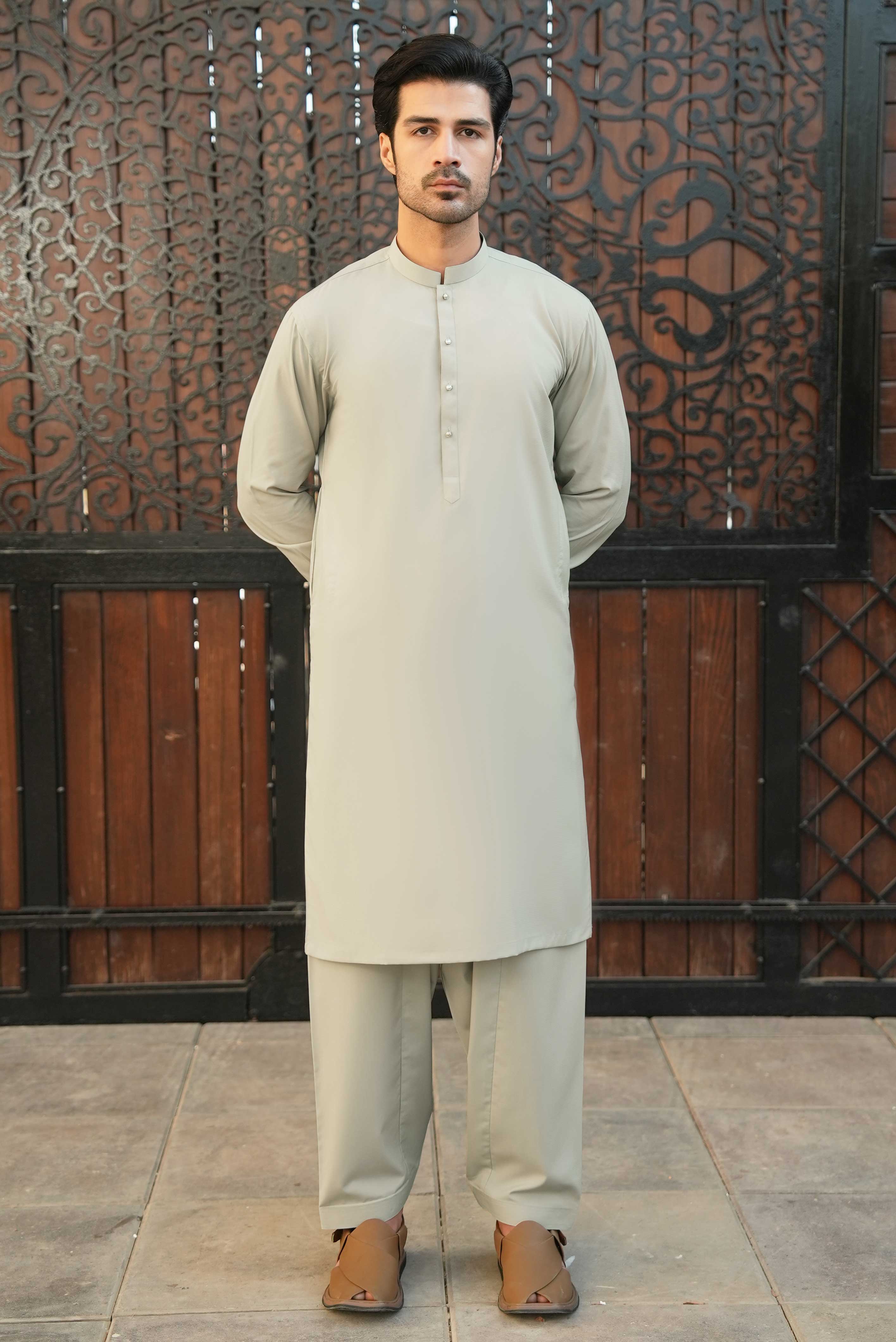 Stitched Shalwar Kameez (SPSB) Light Grey