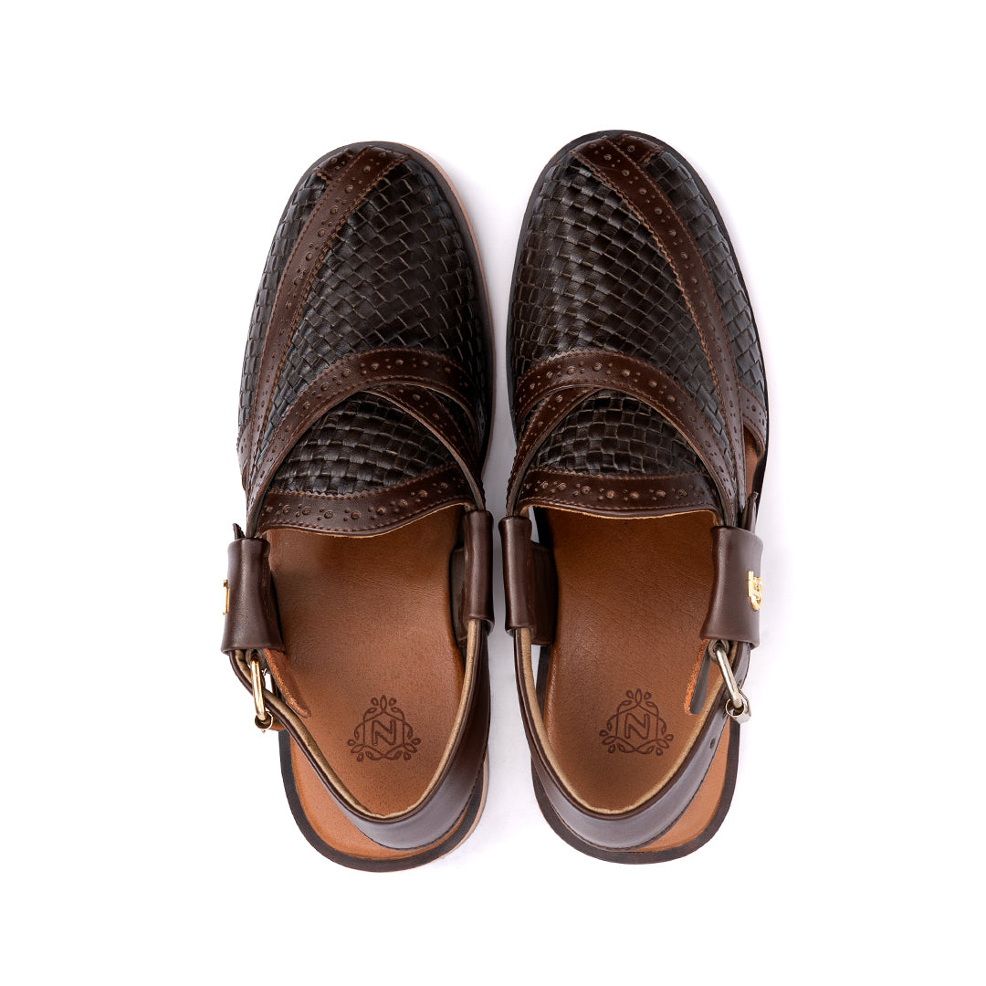 Brown Weave Leather Peshawari Sandal - PMC21