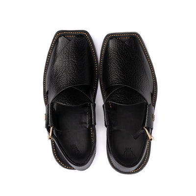 Grain Black Leather Peshawari Sandal - PMC31