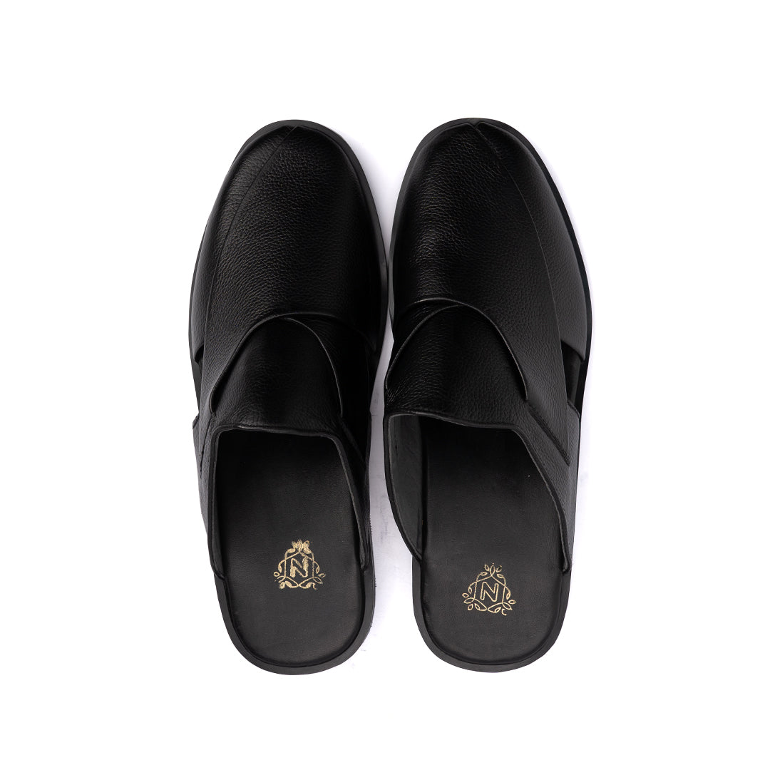 Black Leather Mules - PMC16