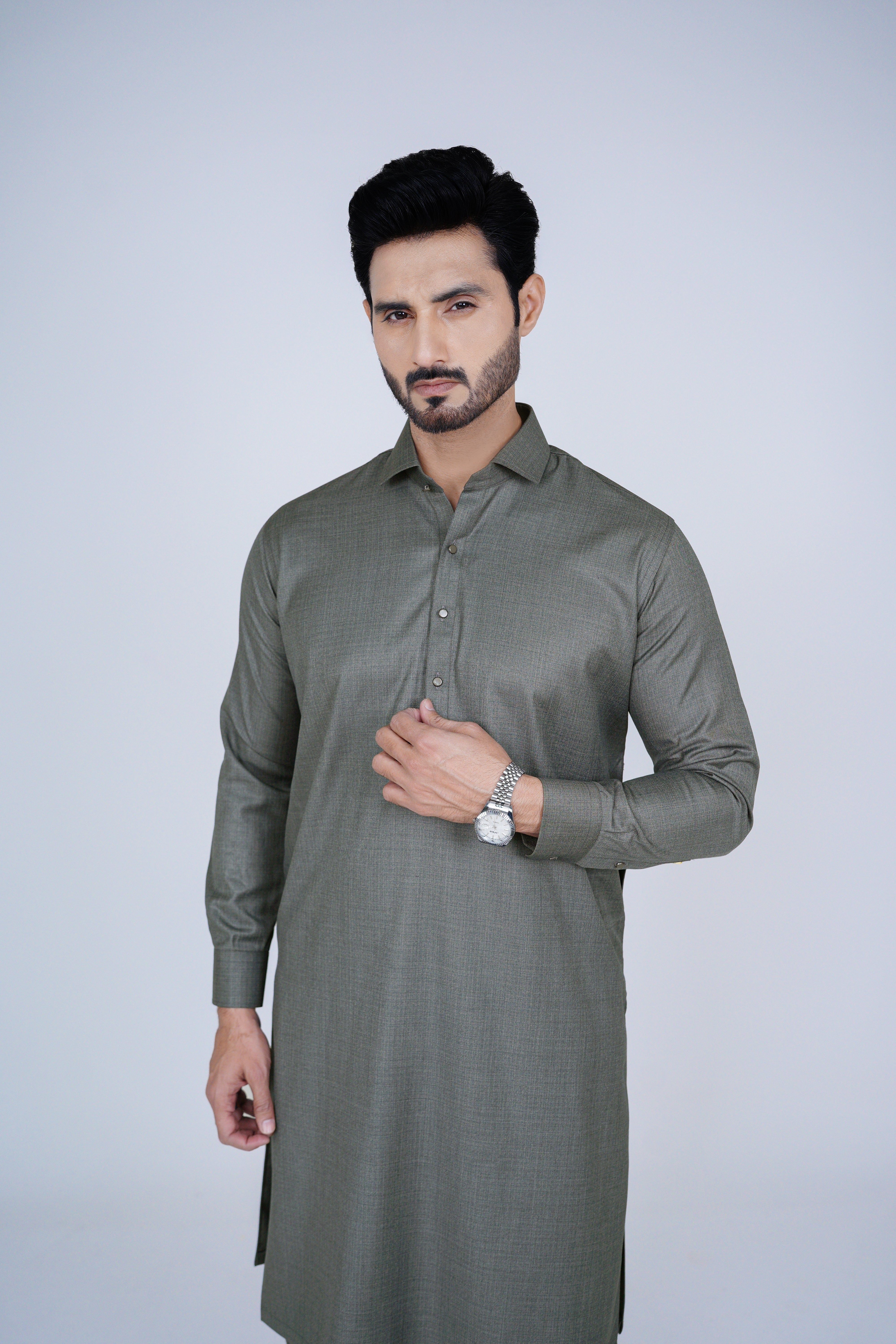 SWS23 grey Faysal quraishi collection textured wash & wear stitched fabric for winter shalwar kameez
