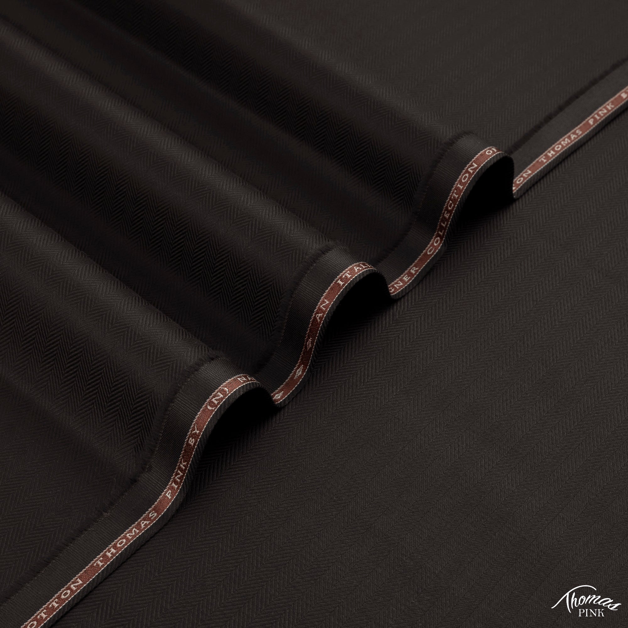 Thomas Pink unstitched winter fabric in 100% cotton with herringbone texture, soft touch, and rich winter colors by Narkin’s.