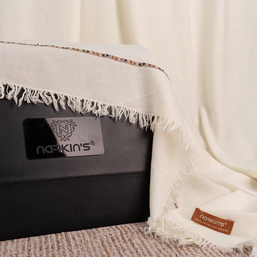 100% Woolen Shawl - 005 | Off White