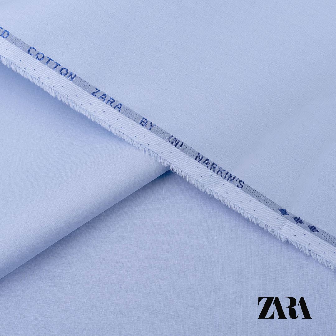 Zara premium 100% fine cotton fabric with silver finish and semi-stiff texture