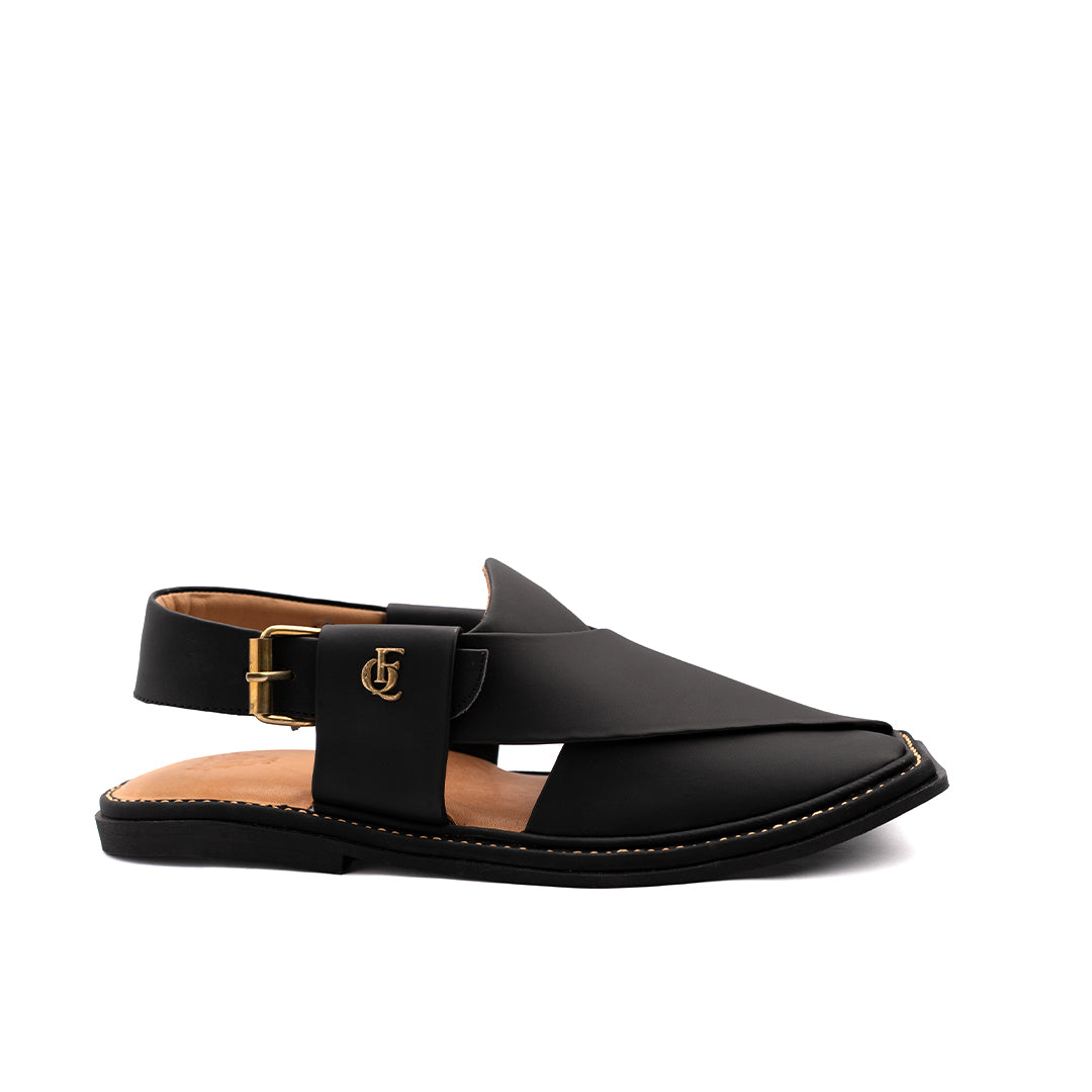 Black Matte Leather Peshawari Sandal - PMC23