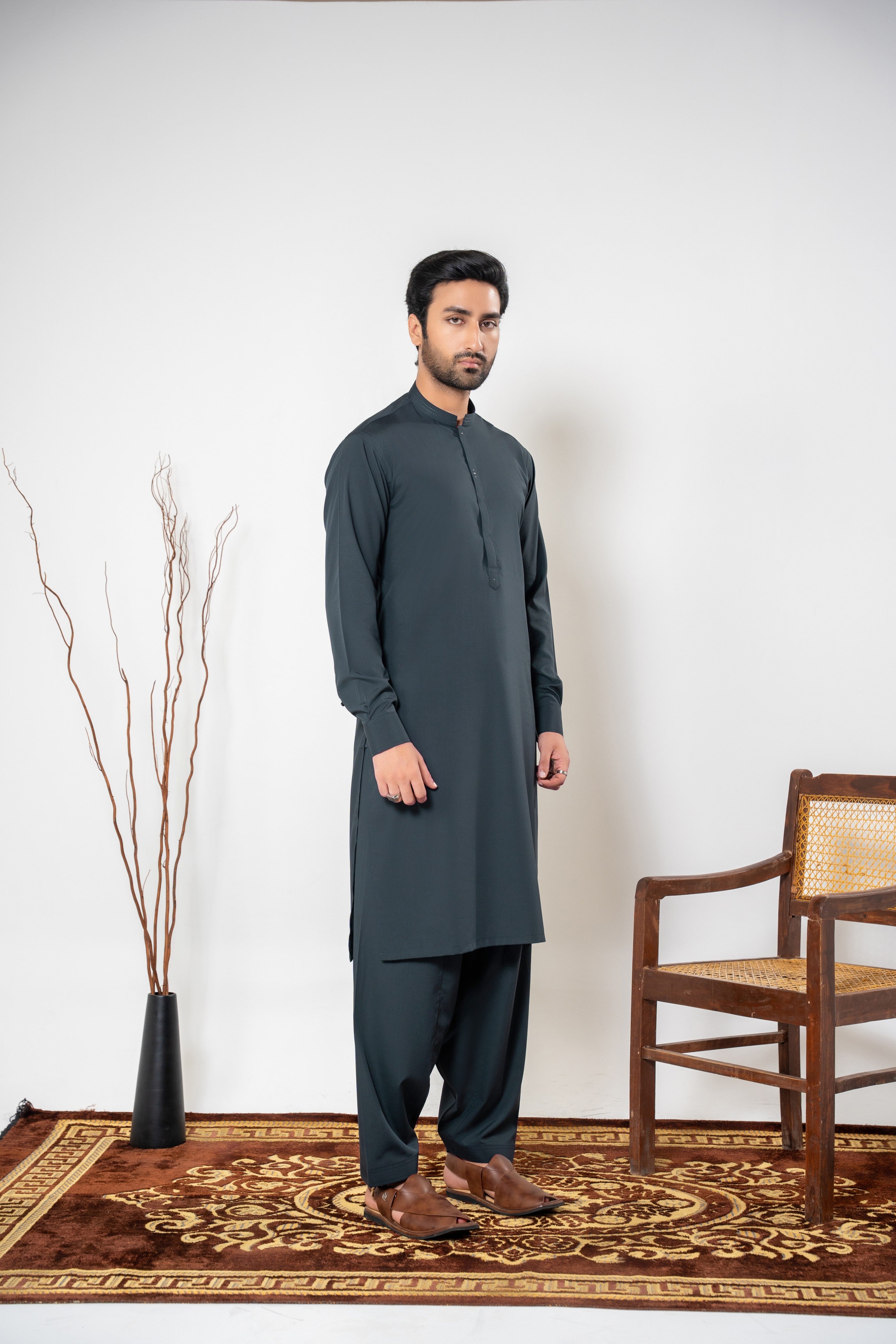 Stitched Shalwar Kameez (SPS77) Charcoal