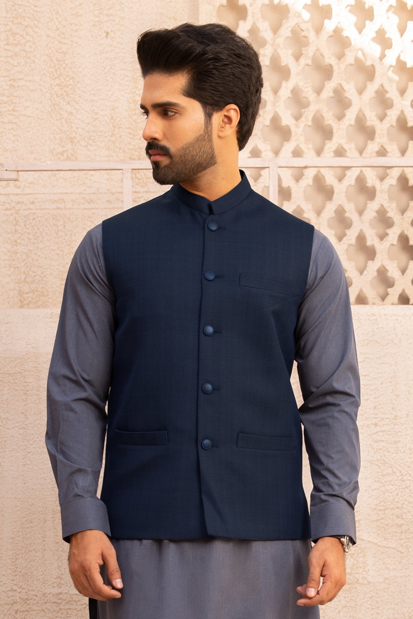 Buy online Navy Blue Cotton Nehru Jacket from Jackets for Men by Veera  Paridhaan for ₹1240 at 59% off | 2024 Limeroad.com